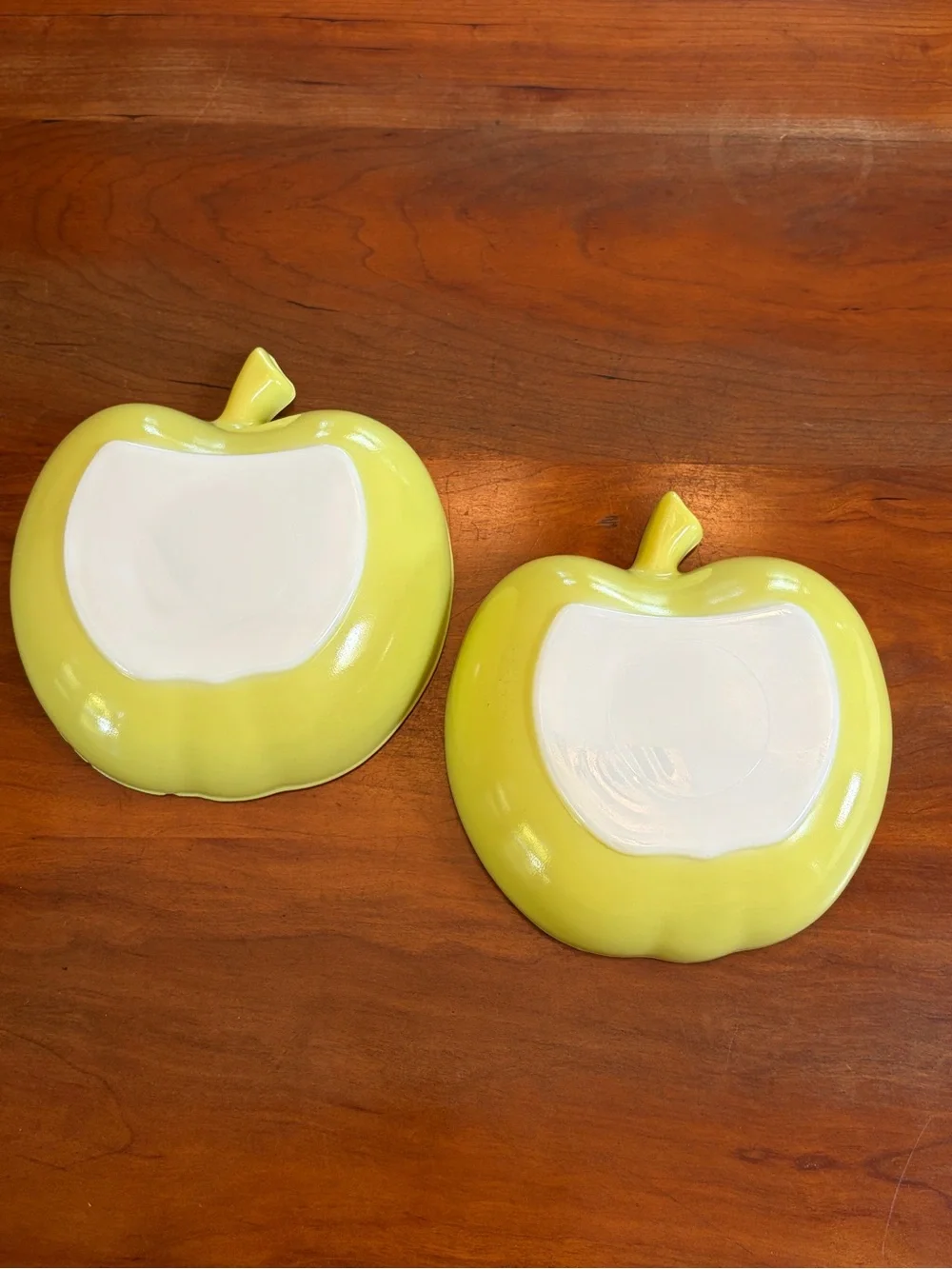 Vintage Hazel-atlas Platonite Milk Glass Chartreuse Apple bowls Orchard Ware 50s